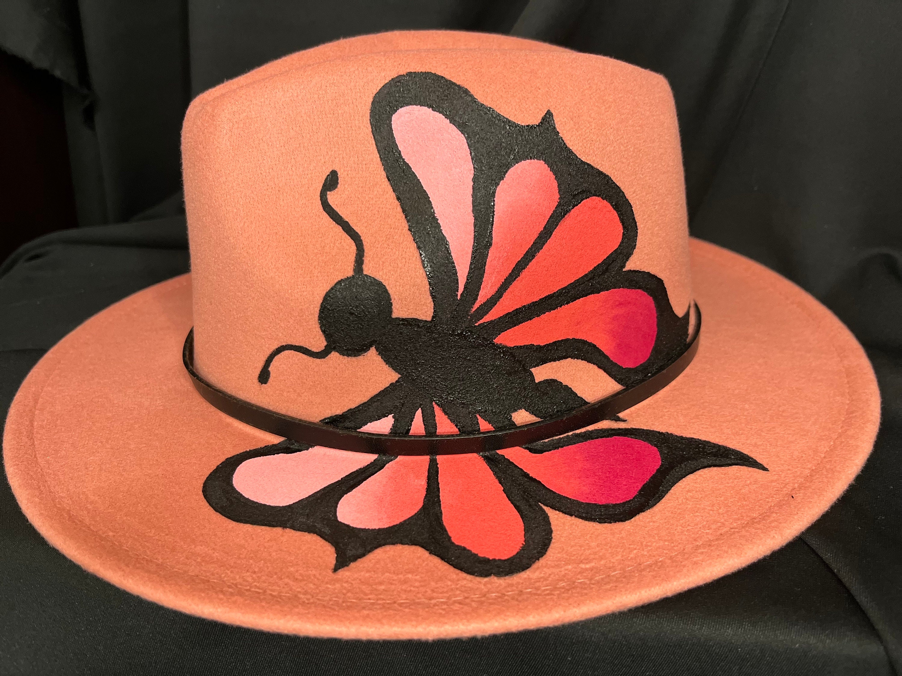 Pink/coral Butterfly Hand Painted on Light Coral Pink Felt  display picture 1