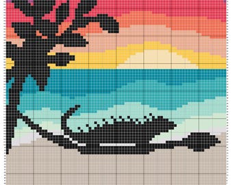 Lizard Beach Sunset C2C Crochet Blanket PATTERN ONLY Digital Download