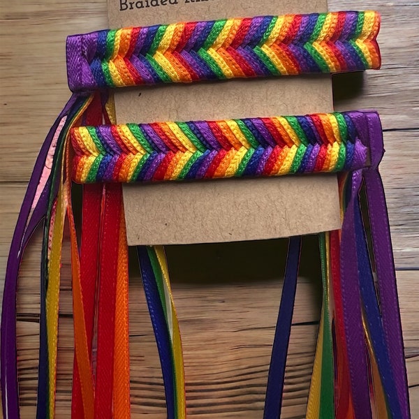 Rainbow Brite -Braided ribbon barrettes