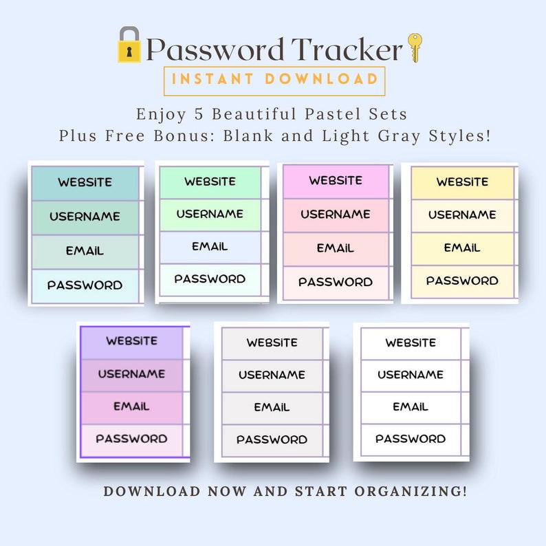 Printable Password Tracker | Pastel Password Organizer PDF | Digital ...