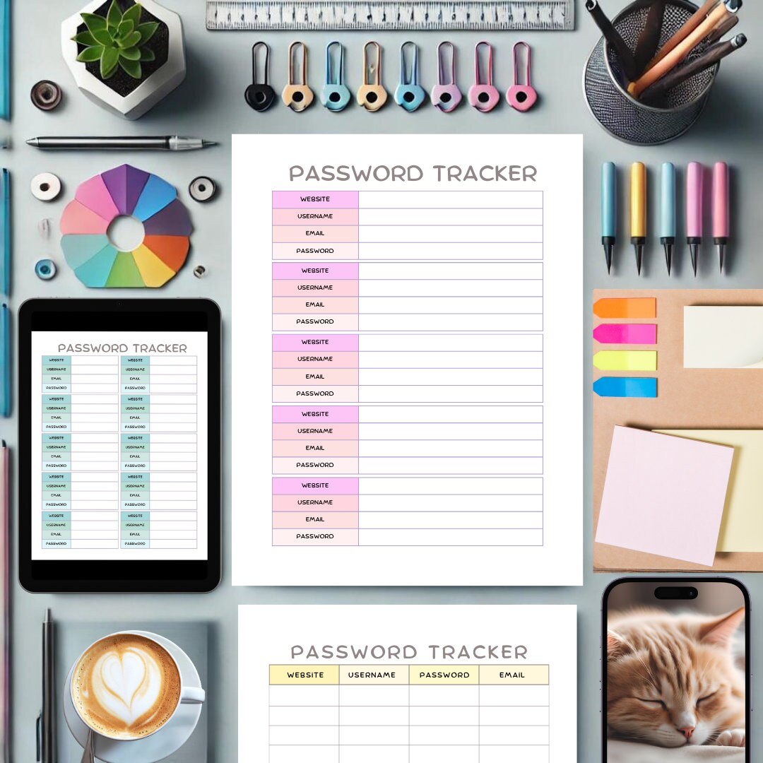 Printable Password Tracker | Pastel Password Organizer PDF | Digital ...