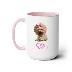 Yorkie Love for Infinity - White coffee mug with pink inside 15oz, Gift for Yorkshire terrier lover, Doggy, Doggie, puppy