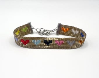 Eras Twelve Color Hearts Miyuki Delica Bead Loom Bracelet