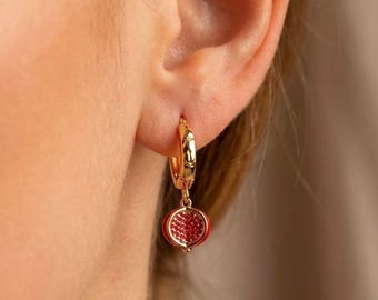 Pomegranate Dangle Earrings, 18k Gold Plated