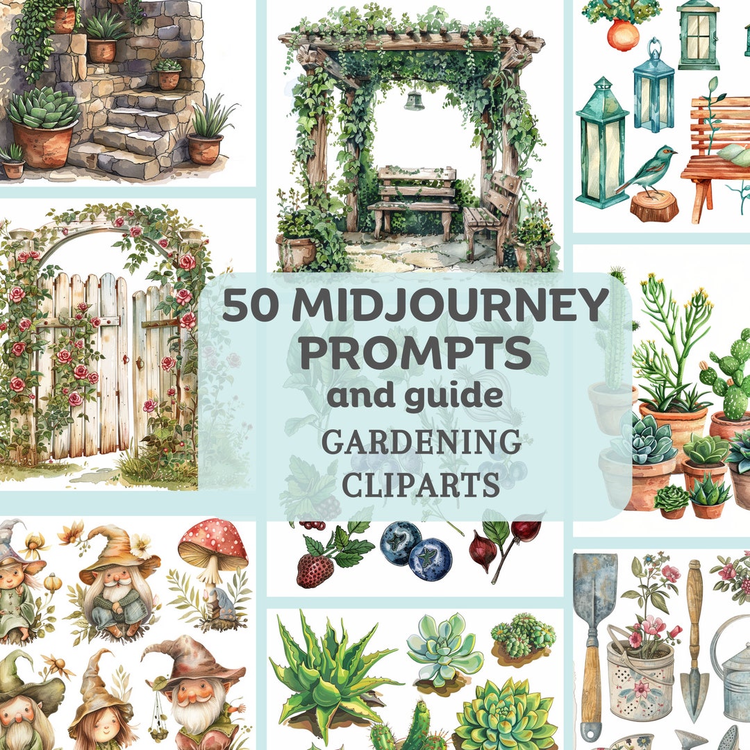 50 Gardening Cliparts Midjourney Prompts, Midjourney Art, Botanical Ai Art Prompts, Crafting ...