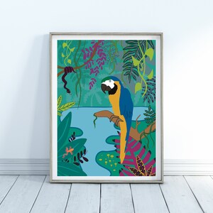 Jungle Macaw, Tropical Bird, Printable Wall Art, Poster, Home Decor