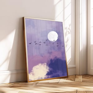 Moon clouds, dreamy wall art, poster, home decor, pastel skies
