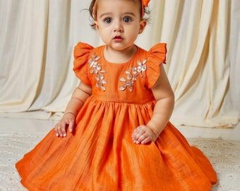 Orange baby dress, Baby girl dresses lovely