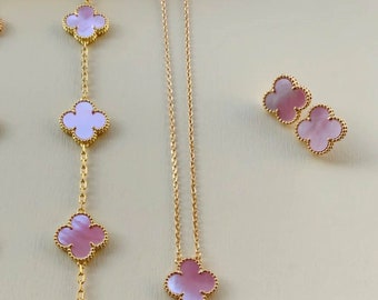 Trébol de cuatro hojas Conjuntos de joyas chapados en oro / plata de 18 quilates Pendientes de alta calidad Conjunto de collar y pulsera VCA Van Cleef Alhambra Madreperla