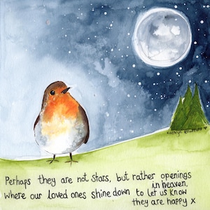 Robin and moon print - loved ones are near - Robin artwork - memorial