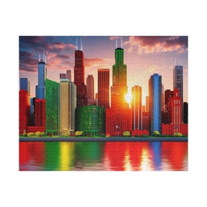 Rompecabezas del horizonte de Chicago (520 y 1014 piezas), regalo perfecto para noches de juegos en familia, amantes de los viajes y amantes de Chicago. Colores vibrantes.