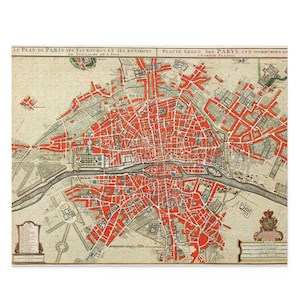 Puzzle de carte vintage City Paris France pour les amateurs de cartes adultes (120, 252, 500 pièces)