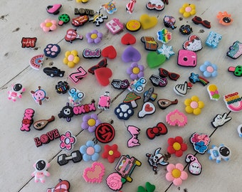 10 Random Charms - Cute Random Croc Charms, Colourful, Flowers, Hearts, Affirmations, Rainbow