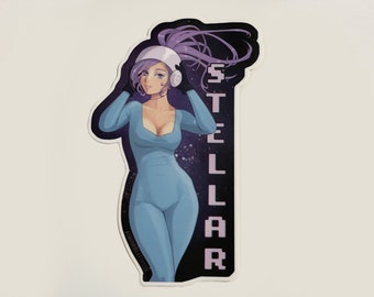 Stellar Retro Anime Girl Sticker 5.5" - Vinyl, Waterproof - Non-AI Art