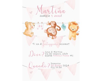 Invitation d’anniversaire numérique pour bébé, invitation d’anniversaire pour bébé fille, invitation pour le premier anniversaire, invitation pour le deuxième anniversaire