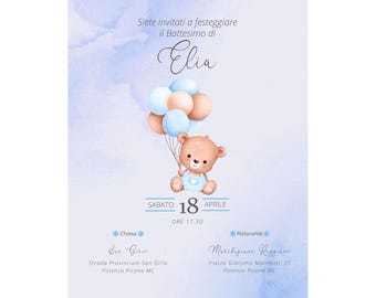 Invito battesimo digitale orsetto azzurro – file personalizzabile