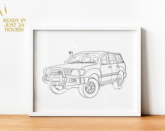 Art de voiture personnalisé : portrait de voiture personnalisé fabriqué à la main, illustration automobile unique, cadeau pour les amateurs de voitures, pour la Saint-Valentin, cadeau pour lui