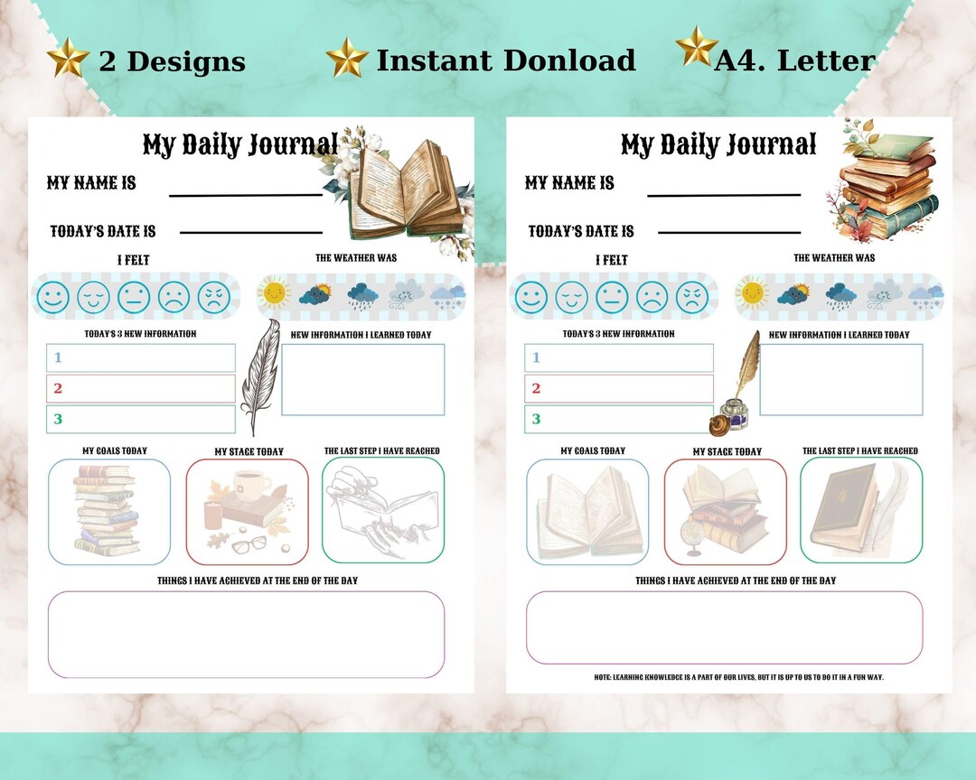 Kids Daily Journal Printable Kids Diary for Children, Activity ...