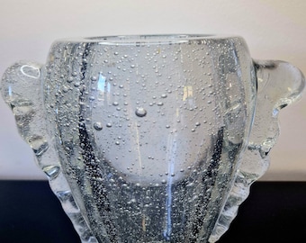 Daum Nancy – Schwere Kristallvase mit kontrollierten Blasen – Frankreich (Mitte des 20.