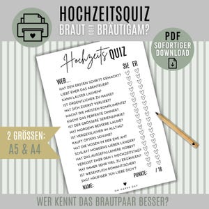 Hochzeitsquiz  I HOCHZEIT I digitaler Download als PDF I  Hochzeitsspiel zum Ausdrucken I Ratespiel für Gäste I Braut oder Bräutigam?