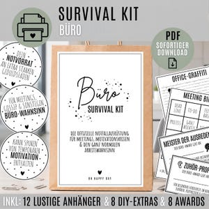 BÜRO Survival Kit | DIY Geschenk Kollegen PDF | Lustige Geschenkidee Büro | Last Minute Geschenk | Überleben im Office | Download
