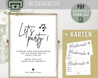Music Requests WEDDING Sign Set I digital download as PDF I Wedding Sign + Cards to Print I 3 Formats: A4 13x18 10x15