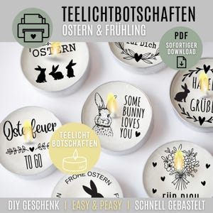 Paas- en lente-WAXBOODSCHAPPEN | Digitale download als PDF | Kaarsentatoeages | Kaarsstickers | DIY paas-waxinelichtprints
