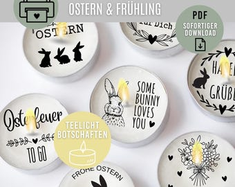 TEELICHTBOTSCHAFTEN Ostern & Frühling | digitaler Download als PDF | Kerzentattoos | Kerzensticker | DIY Teelichter Ostern ausdrucken