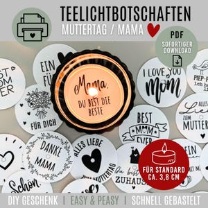 TEALIGHT MESSAGES Mother&#39;s Day | digital download as PDF | candle tattoos | candle stickers | DIY tealights for mom | Mother&#39;s Day gift