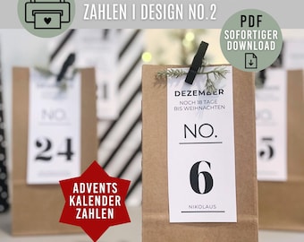 Calendrier de l'Avent Chiffres Modèle n° 2 | Téléchargement numérique au format PDF | Chiffres imprimables pour calendriers de l'Avent | Idée cadeau DIY