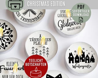 Christmas TEALIGHT MESSAGES | Digital PDF Download | Candle Tattoos & Candle Stickers | Tealight Message Prints | Gift Ideas