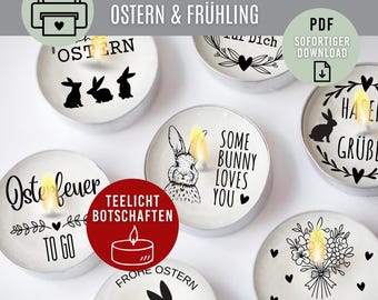 Easter & Spring TEALIGHT MESSAGES | Digital download as PDF | Candle tattoos | Candle stickers | DIY Easter tealight prints