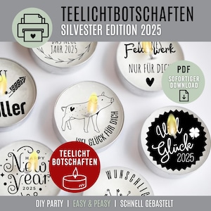 TEALIGHT MESSAGES New Year&#39;s Eve | digital download PDF | candle tattoos | candle stickers | New Year | tealight messages print