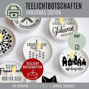 Christmas TEALIGHT MESSAGES | Digital PDF Download | Candle Tattoos | Candle Stickers | Christmas Lights | Print Tealight Messages