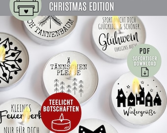 Christmas TEALIGHT MESSAGES | Digital PDF Download | Candle Tattoos | Candle Stickers | Christmas Lights | Print Tealight Messages