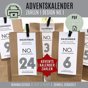 Advent calendar NUMBERS Design NO.1 | digital download as PDF | numbers for advent calendar to print out | diy gift idea