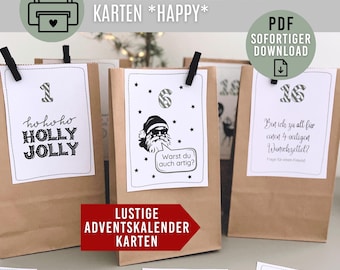 Calendrier de l'Avent CARTES *HAPPY* | Téléchargement numérique en PDF | Chiffres du calendrier de l'Avent à imprimer | Idée cadeau DIY