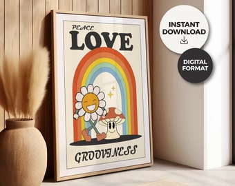 Poster Retro Groovy Good Vibes / Digital Format / Instant Download JPG