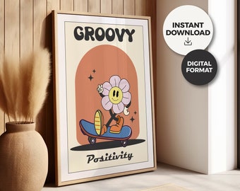 Poster Retro Groovy Good Vibes / Digital Format / Instant Download JPG