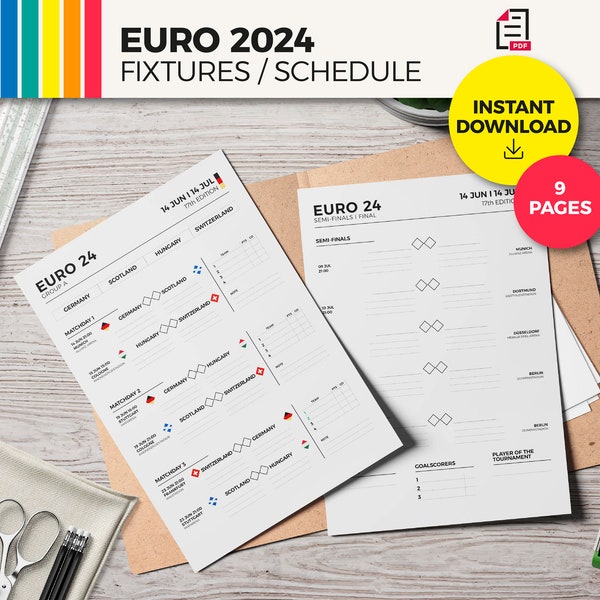 EURO 2024 / Fixture / Schedule / 9 pages / Instant Download PDF