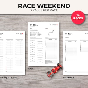 F1 Journal 2024 / Planner / 75 pages / 24 Races / Standings / Instant Download PDF image 2