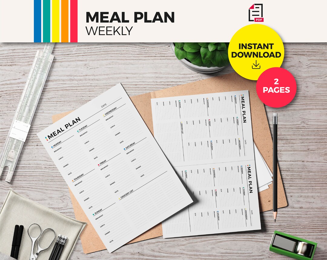 MEAL PLAN Weekly / Printable / Digital Instant Download PDF - Etsy