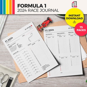 F1 Journal 2024 / Planner / 75 pages / 24 Races / Standings / Instant Download PDF