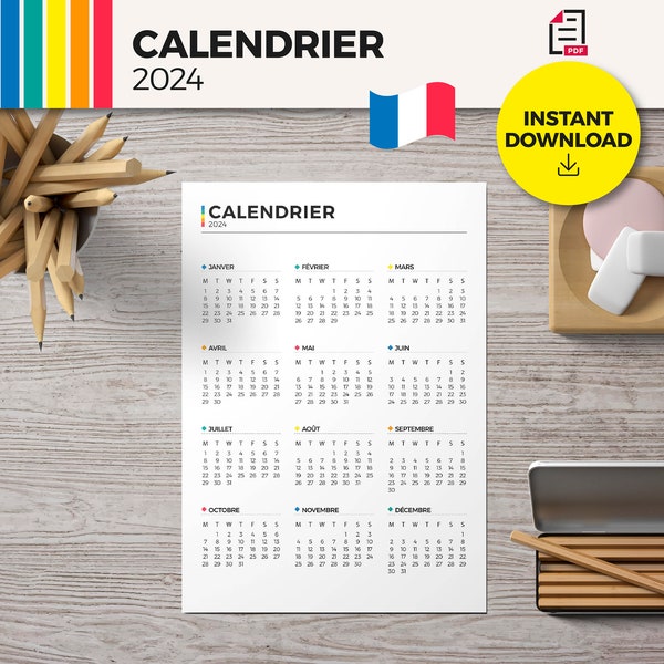 CALENDRIER 2024 Imprimable / Format Numérique à télécharger PDF en français