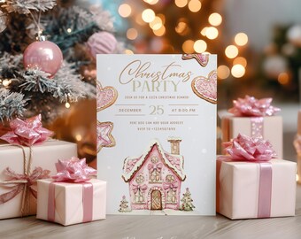 Modèle d'invitation modifiable pour un dîner de Noël – Invitation chaleureuse pour une fête de fin d'année – Invitation à imprimer pour une réunion de Noël – Téléchargement instantané – Modifiable avec Canva