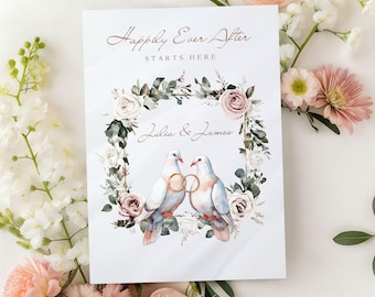 Faire-part de mariage modifiable avec colombes – Faire-part de mariage – Invitation numérique avec oiseaux amoureux – Modèle Canva imprimable – Téléchargement instantané