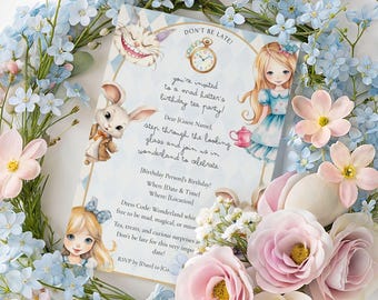 Invitation Alice au pays des merveilles modifiable – Invitation d'anniversaire au Chapelier fou – Modèle Canva imprimable – Téléchargement instantané