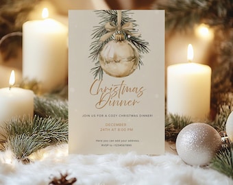 Modèle d'invitation modifiable pour un dîner de Noël – Invitation pour un dîner de fête – Réunion festive de Noël – Imprimable – Téléchargement instantané
