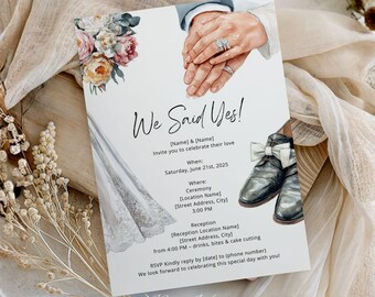 Faire-part de mariage modifiable – Invitation de fiançailles « Nous avons dit oui » – Carte de mariage numérique – Modèle Canva imprimable – Téléchargement instantané