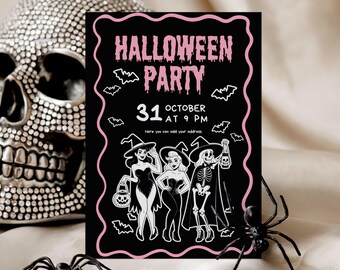 Invitation Halloween rose modifiable – Invitation Halloween rose – Invitation numérique effrayante – Modèle Canva imprimable – Téléchargement instantané